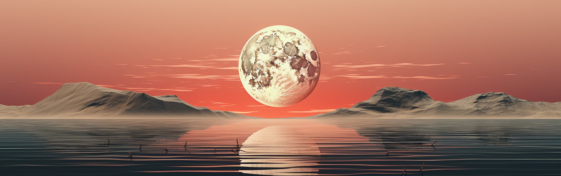 pale moon between dunes over still water